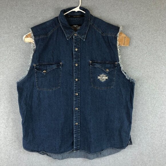 Harley Davidson Denim Vest Adult 3XL XXXL Cut Off Sleeveless Eagle Motorcycle - Picture 1 of 11